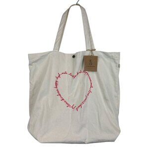 Ellen DeGeneres ED Beige Canvas Tote Bag Red Heart Happiness